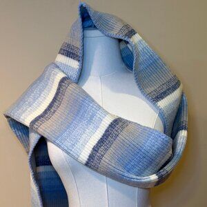 NWT Aqua Ombre Jacquard Hooded Scarf OS Blue